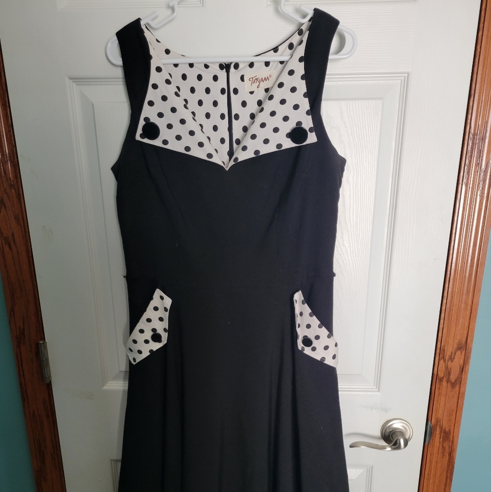 Black dress with polka dot accents